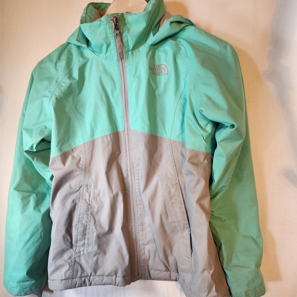 The North Face Girls Teal Grey Hooded Full Zip Jacket Size M 10/12 Outdoor flaw